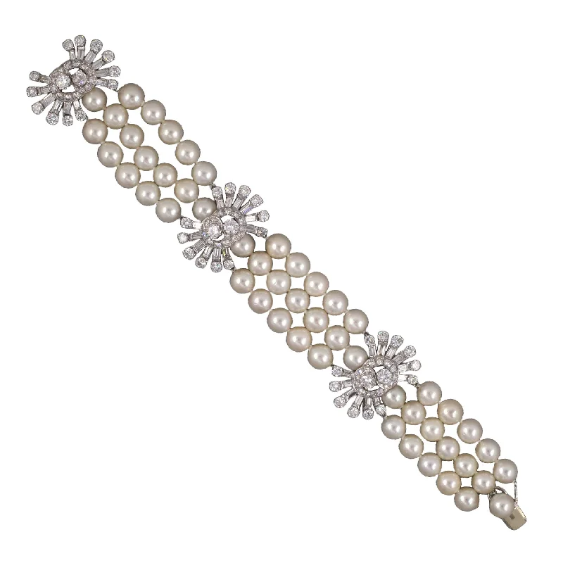 Affordable Gold-Plated Jewelry For Modern Fashion White Akoya Pearl & Diamond Bracelet