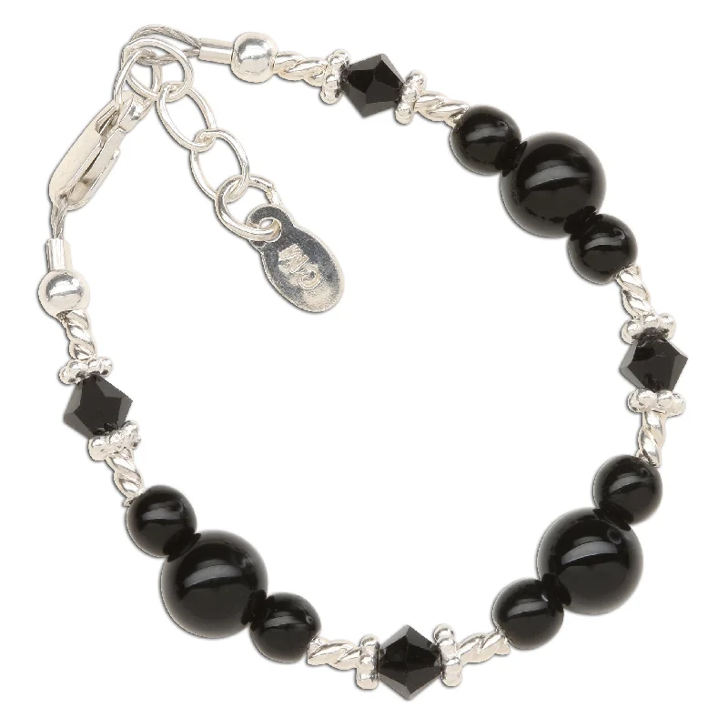 Modern Statement Jewelry For Bold Styling Kids Sterling Silver Black Onyx Baby Bracelet for Infant, Toddler and Little Girls