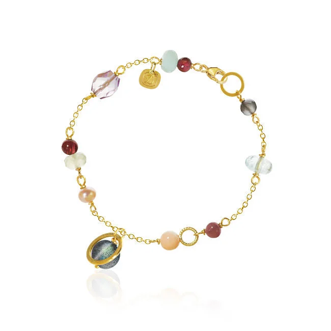 Special Deals On Handcrafted And Designer Jewelry Piccolo 18K Gold Bracelet w. Moonstone, Aquamarine, Ruby, Coral, Laboradorite, Garnet, Amethyst & Amazonite