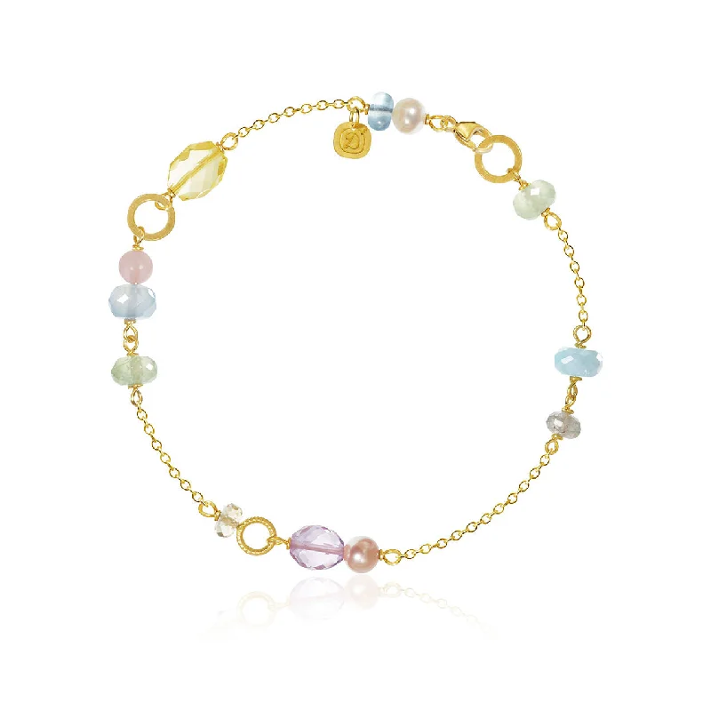 Shop Dazzling Jewelry With Special Promotional Discounts Piccolo 18K Gold Bracelet w. Aquamarine, Chalcedony, Citrin & Quartz