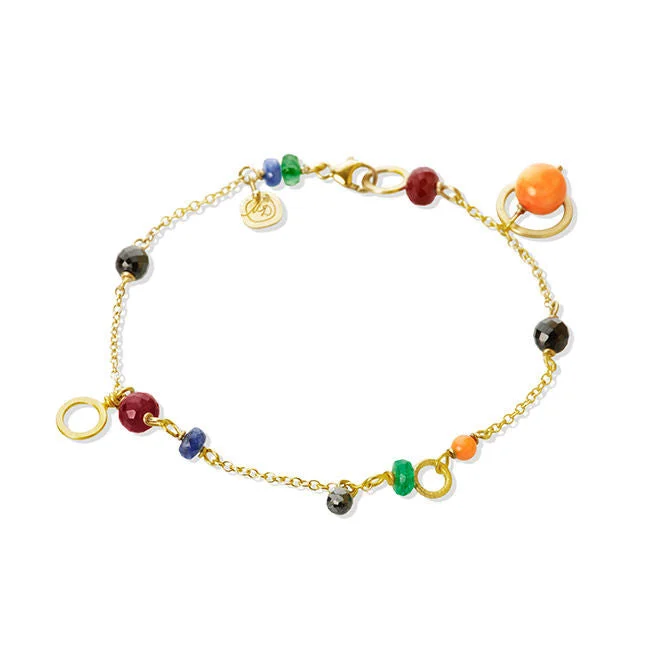 Trending Jewelry Now Available At Exclusive Prices Piccolo 18K Gold Bracelet w. Coral, Spinel, Sapphire, Diamonds & Ruby