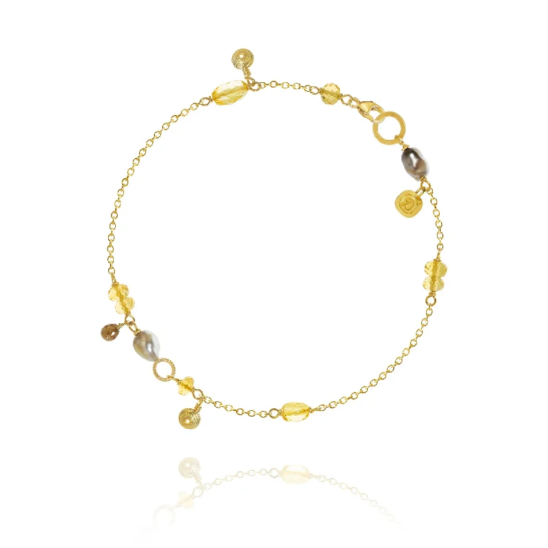 Grab Your Dream Jewelry At The Lowest Prices Piccolo Golden Desert 18K Gold Bracelet w. Citrin, Diamonds & Pearl