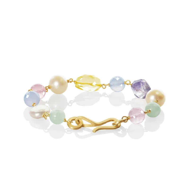 Limited-Time Offer On Premium Jewelry Collections Piccolo Northern Light Limited Edition 18K Gold Bracelet w. Amethyst, Quartz & Pearl