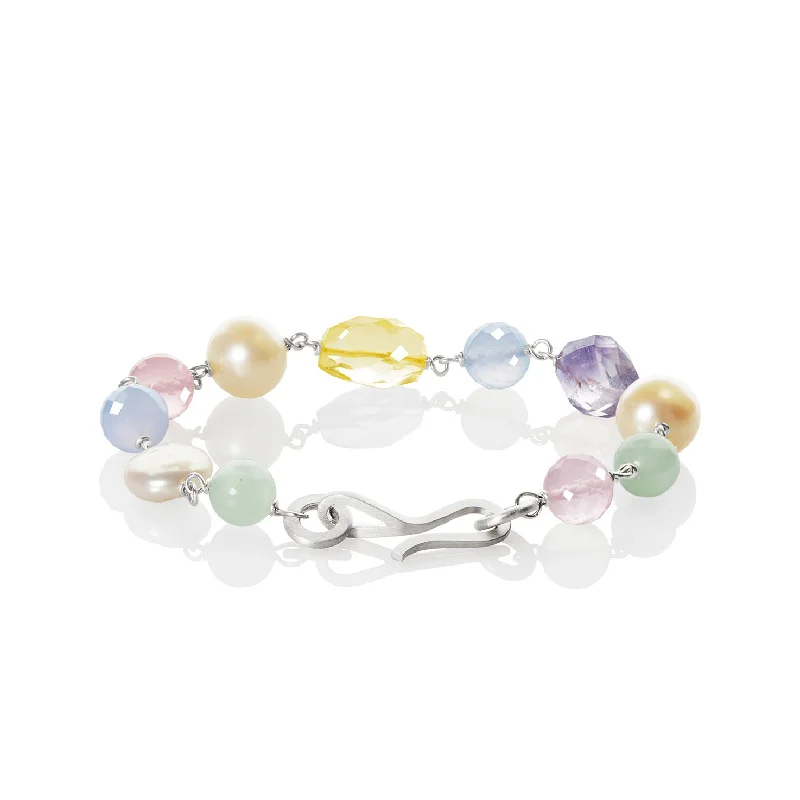 Luxury Jewelry Sale – Sparkle For Less Piccolo big Silver Bracelet w. Amethyst, Quartz & Pearl