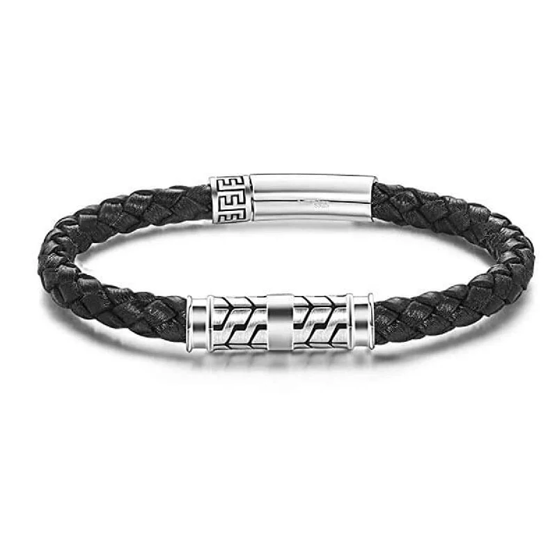 Last Chance To Grab Your Favorite Jewelry At A Discount FANCIME DESTINATION Mens Leather Sterling Silver Bracelet