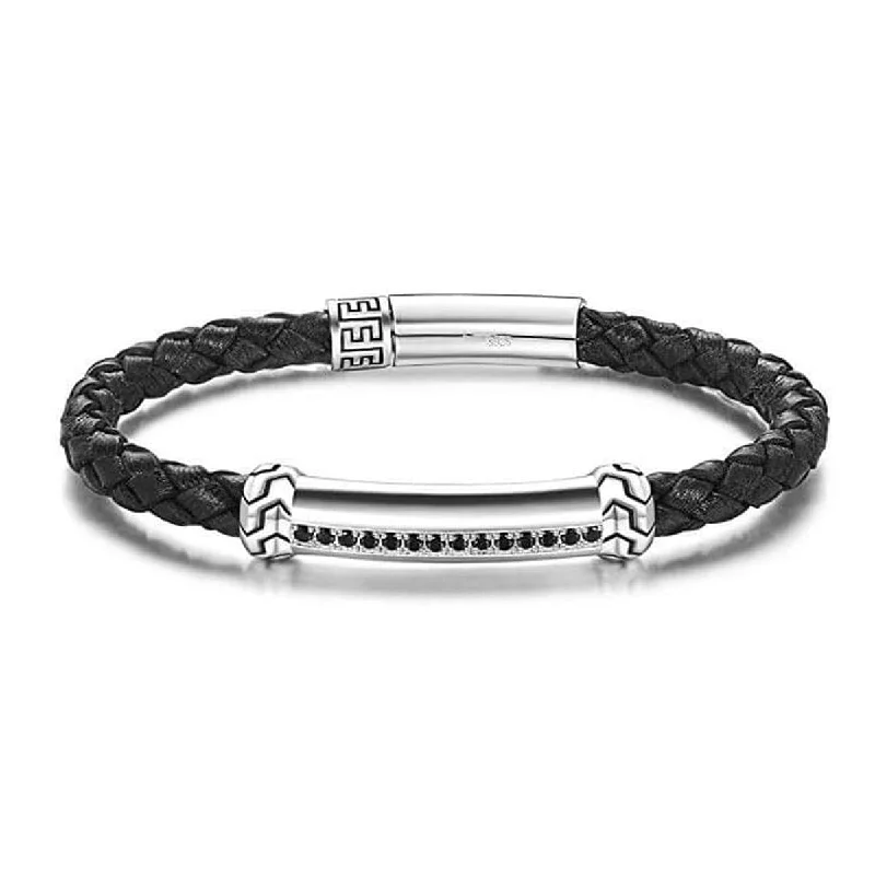 Limited-Time Jewelry Sale – Don't Miss These Deals FANCIME FREEDOM Mens Leather Sterling Silver Bracelet