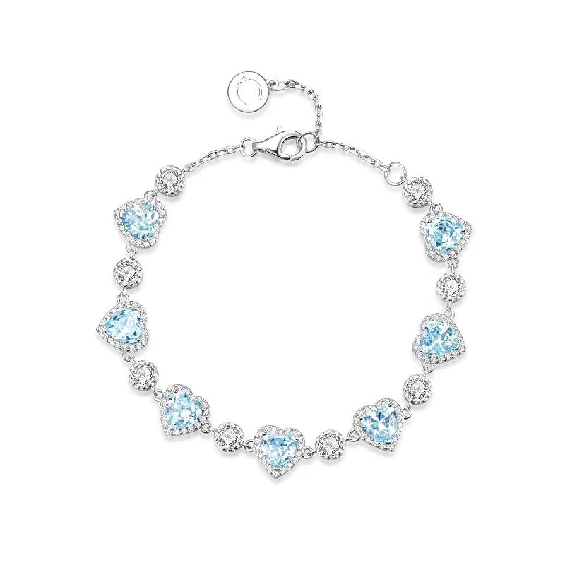 Trending Jewelry Styles Now At Limited-Time Discounts FANCIME "Ms Charming" Halo Heart Aquamarine Sterling Silver Tennis Bracelet