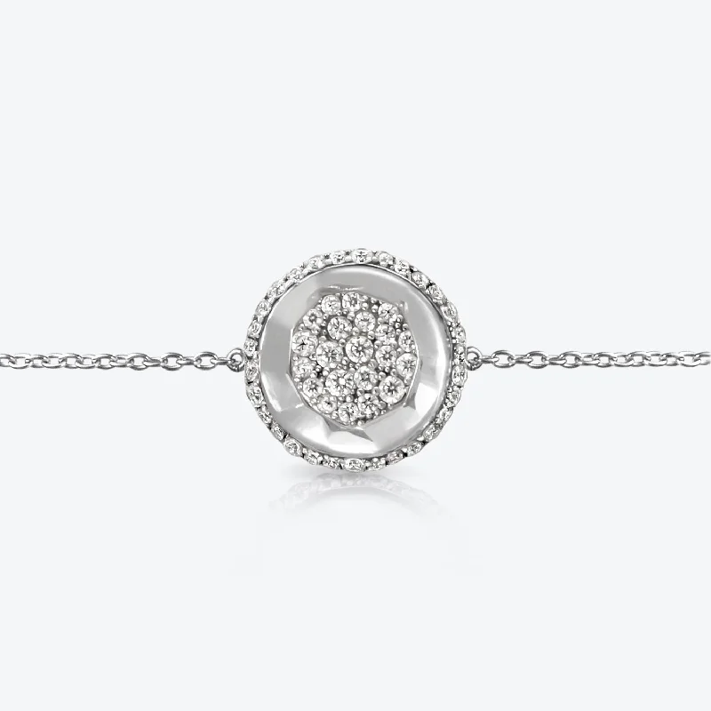 Affordable Luxury Jewelry For Every Occasion A. Sun Halo 18K White Gold Bracelet w. Full Lab-Grown Diamond Pavé