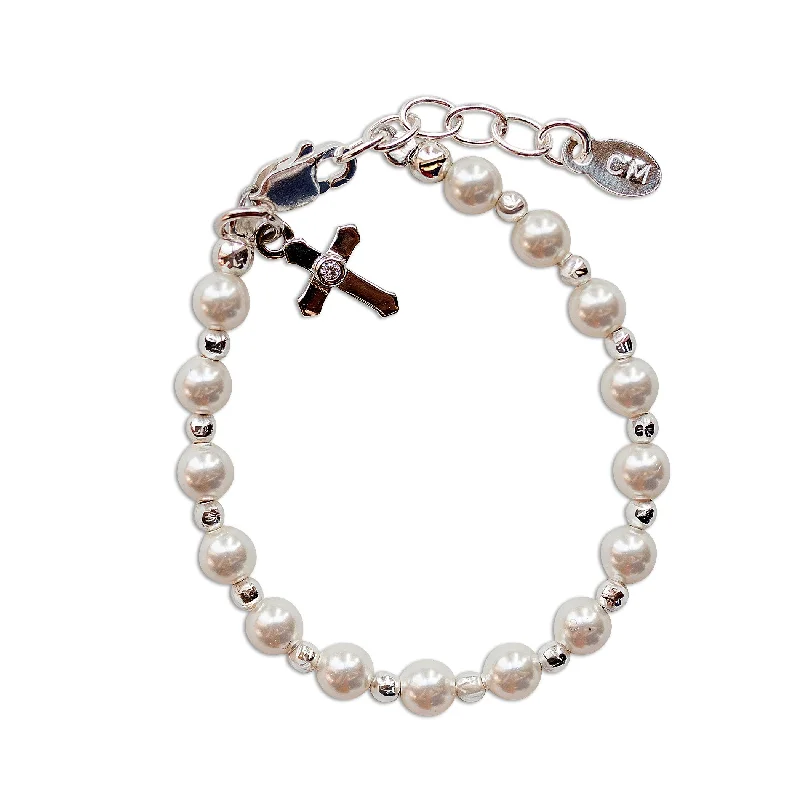 Don't Miss Out On Bestselling Jewelry At Special Prices Children's Sterling Silver Simulated Pearl Cross Bracelet