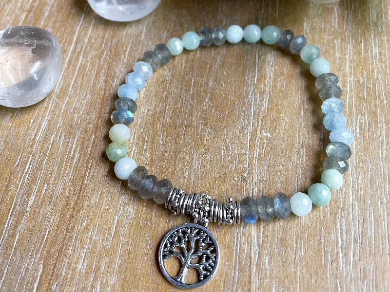 Big Savings On Your Favorite Jewelry Pieces Labradorite, Burmese Jade, Aquamarine & Green Angelite || Tree of Life Bracelet || Reiki Infused