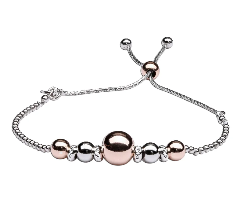 Unique Jewelry Designs Now At Discounted Rates Luxury Bolo Bracelet Sterling Silver with Rose-Gold, Adjustable Slide Closure