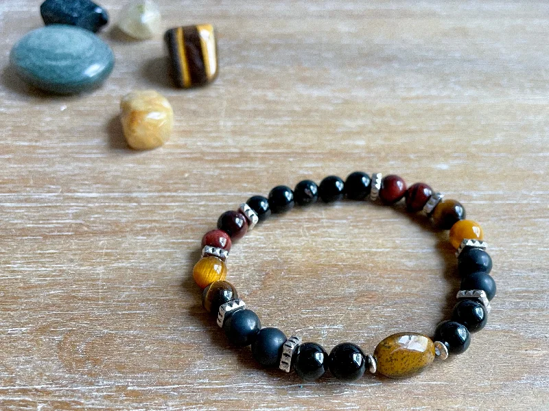 Luxury Jewelry Sale – Elegant Styles At Unbeatable Prices Masculine Line || Tiger's Eye, Red Tiger's Eye, Matte Onyx & Onyx Beaded Bracelet