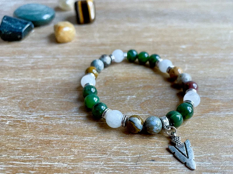 Luxury Jewelry Without The Luxury Price Tag Masculine Line || Nephrite, Ocean Jasper & Rainbow Moonstone Beaded Bracelet