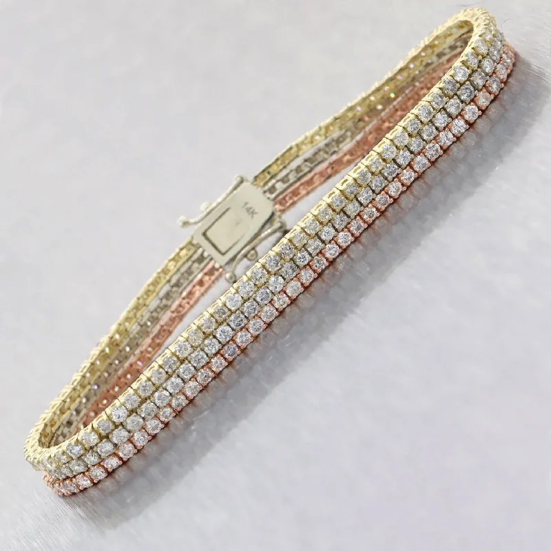 Bestselling Jewelry At Special Promotional Rates 14k Yellow White & Rose Gold 7.47ctw Diamond 6mm Wide 3 Row Tennis Bracelet