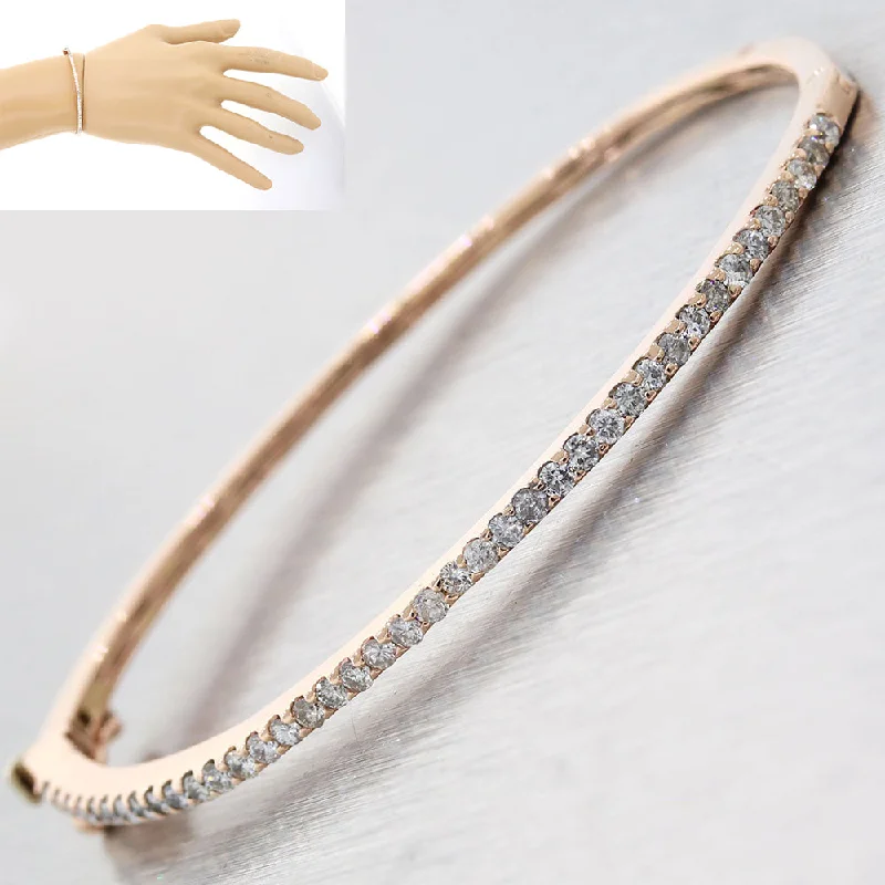 Fashion-Forward Jewelry At Incredible Prices Solid 14k Rose Gold .80ctw Diamond 2mm Bangle Bracelet