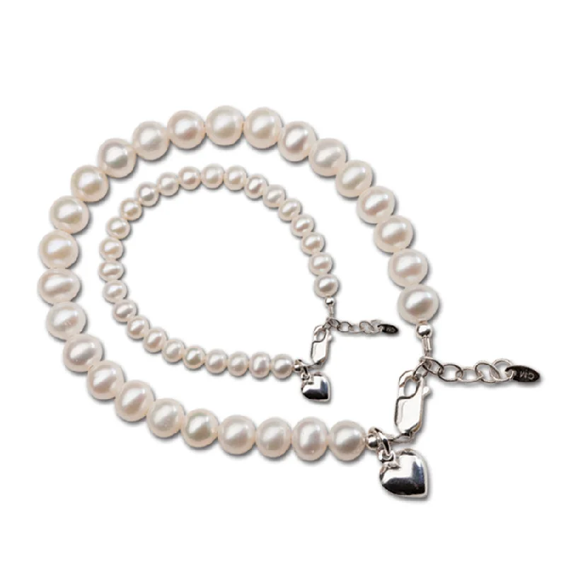 Personalized Jewelry Sale – Unique Pieces At Great Prices Mom and Me Pearl Bracelet Set - Silver Hearts