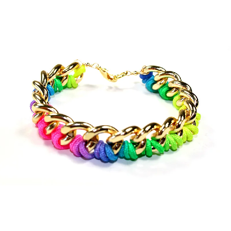 Customized Silver Jewelry For Unique Style Neon Rainbow Chain Cuff