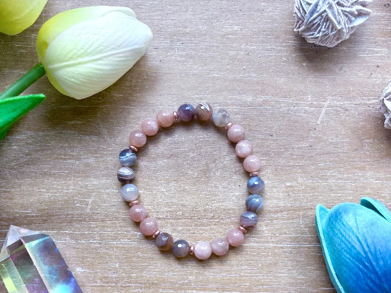 Exclusive Jewelry Sale – Limited-Time Discounts Peach Moonstone & Botswana Agate Beaded Bracelet || Reiki Infused