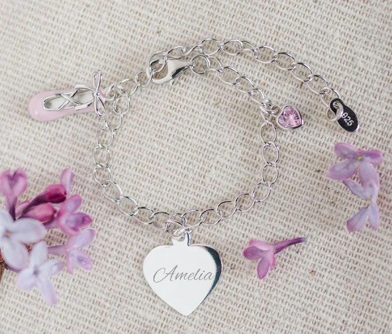 Timeless Elegance Now At Special Discounts Personalized Sterling Silver Dance Charm Bracelet with FREE Engraved Charm