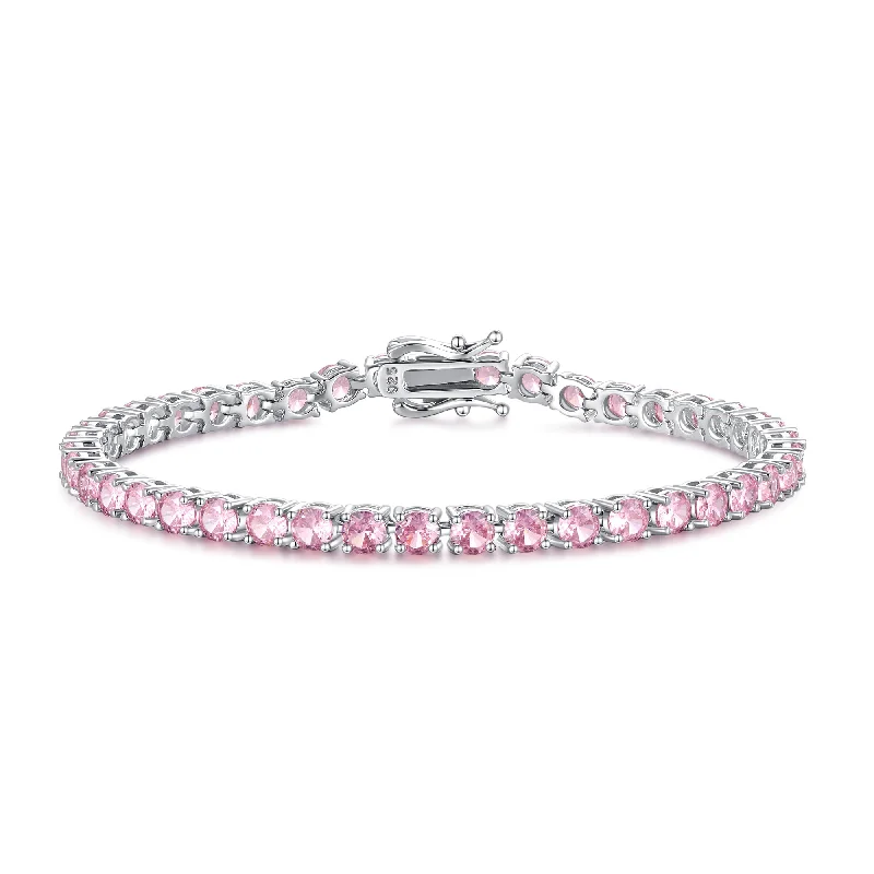 Discounted Jewelry For A Glamorous Look "Pink Romance" Pink Stone Tennis Sterling Silver Bracelet