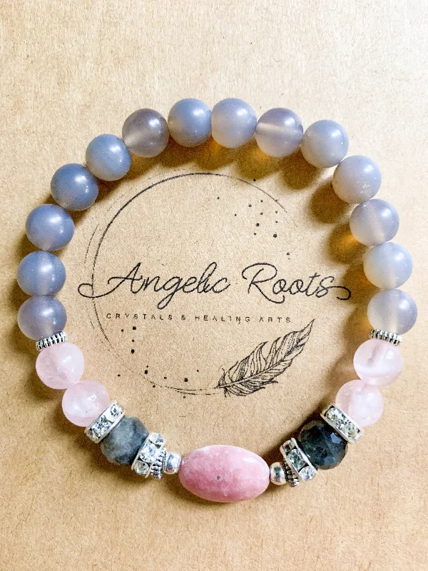 Jewelry Sale – Exclusive Styles At Lower Prices Rhodochrosite, Rose Quartz, Labradorite, & Gray Agate Beaded Bracelet || Reiki Infused