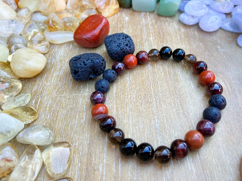 Exclusive Jewelry Bundles At Discounted Prices Root Chakra || Smoky Quartz, Garnet, Red Tiger's Eye & Red Brecciated Jasper || 8mm & 6mm