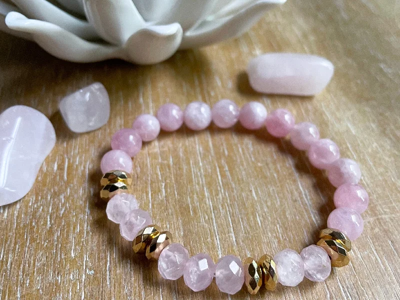 Trendy And Classic Jewelry Now At Reduced Prices Rose Quartz Beaded Bracelet with Gold Accents || Reiki Infused