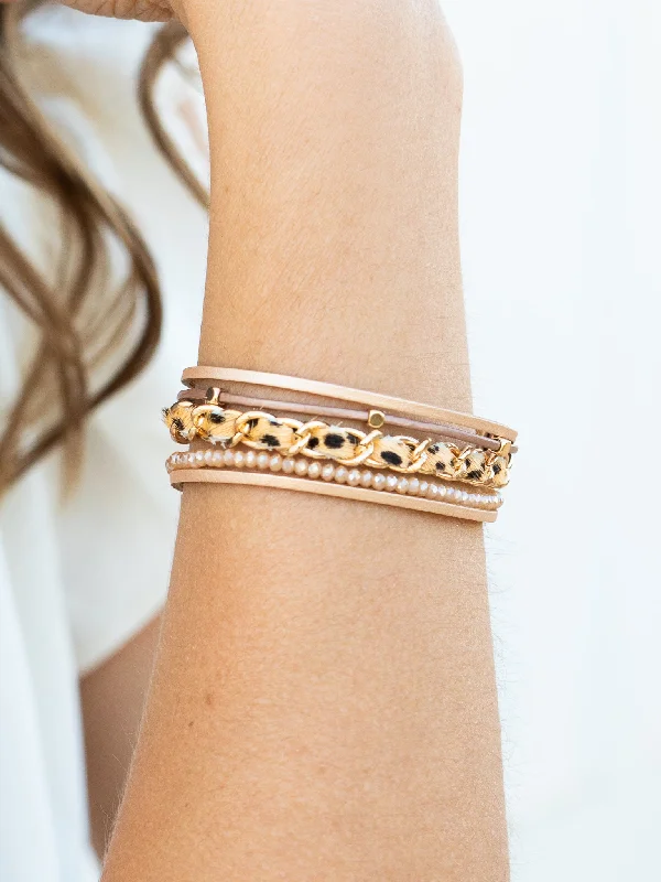 Bohemian-Inspired Jewelry For Free-Spirited Fashion Say What You Want Cheetah Bracelet - Tan