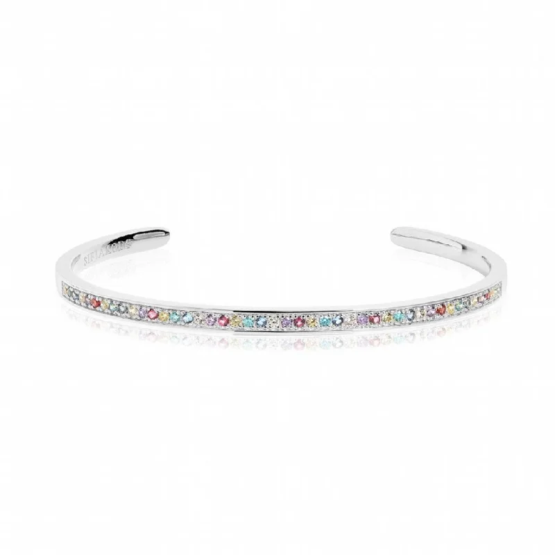 Exclusive Savings On Timeless Jewelry Pieces Valiano Silver Bangle w. Blue, White, Yellow, Purple & Pink Zirconias