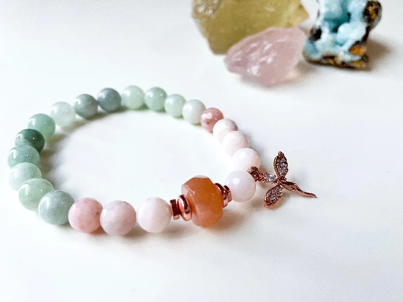 Gorgeous Jewelry, Limited-Time Savings Burmese Jade, Pink Opal & Peach Moonstone with Fairy Charm Beaded Bracelet