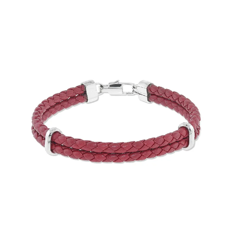 Best Jewelry Deals – Shop Premium Pieces At Great Prices Men's Double Braided Leather Bracelet, Red