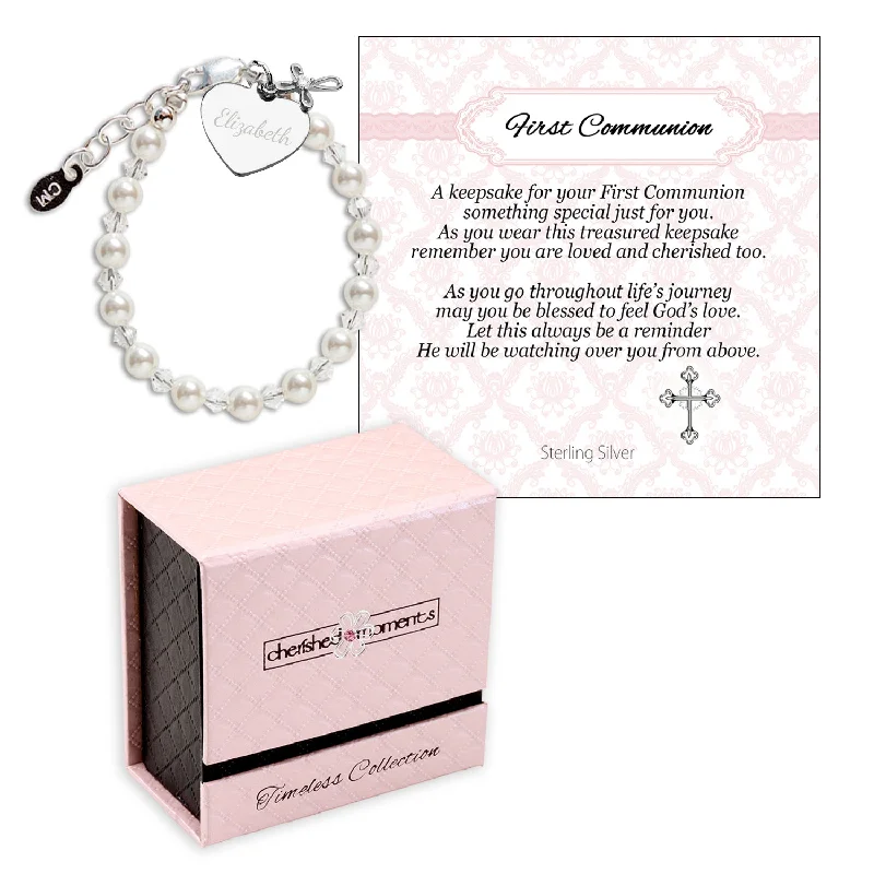 Limited-Time Offer On Elegant Jewelry Pieces Personalized Sterling Silver High-End Austrian Simulated Pearl and Crystal Cross Bracelet First Communion Gift for Girls