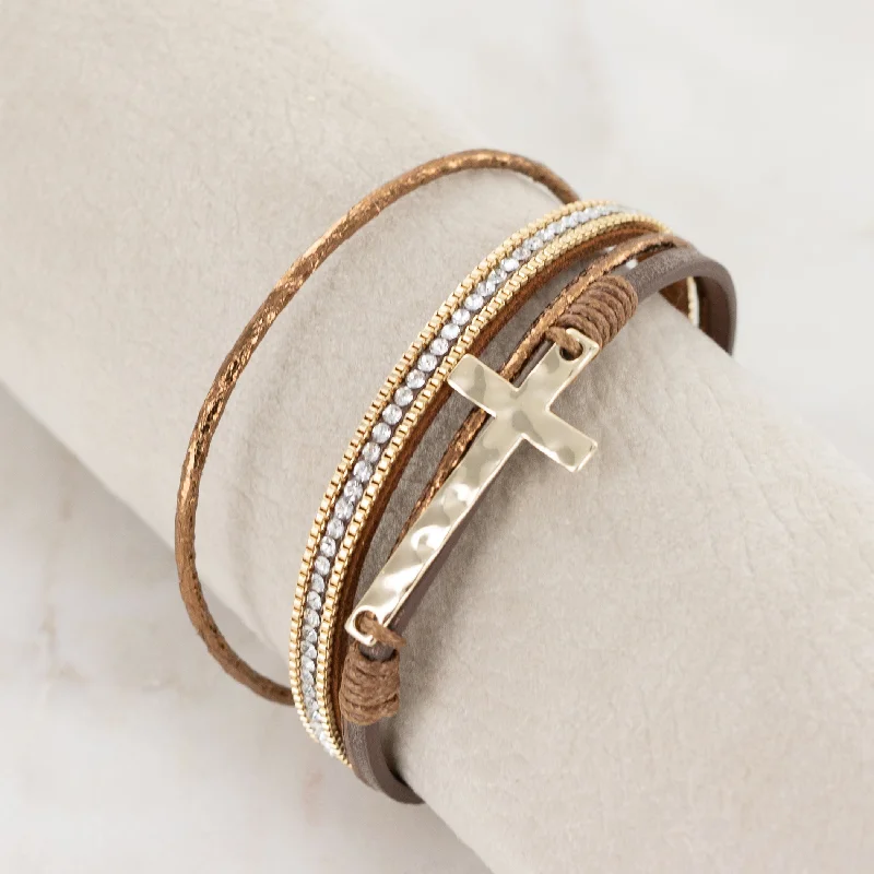 Exclusive Jewelry Offers – Shine For Less You Are Enough Cross Bracelet - Brown