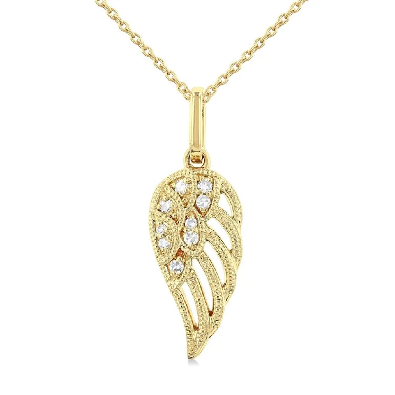 10K White Gold Angel Wings Petite Diamond Pendant Necklace