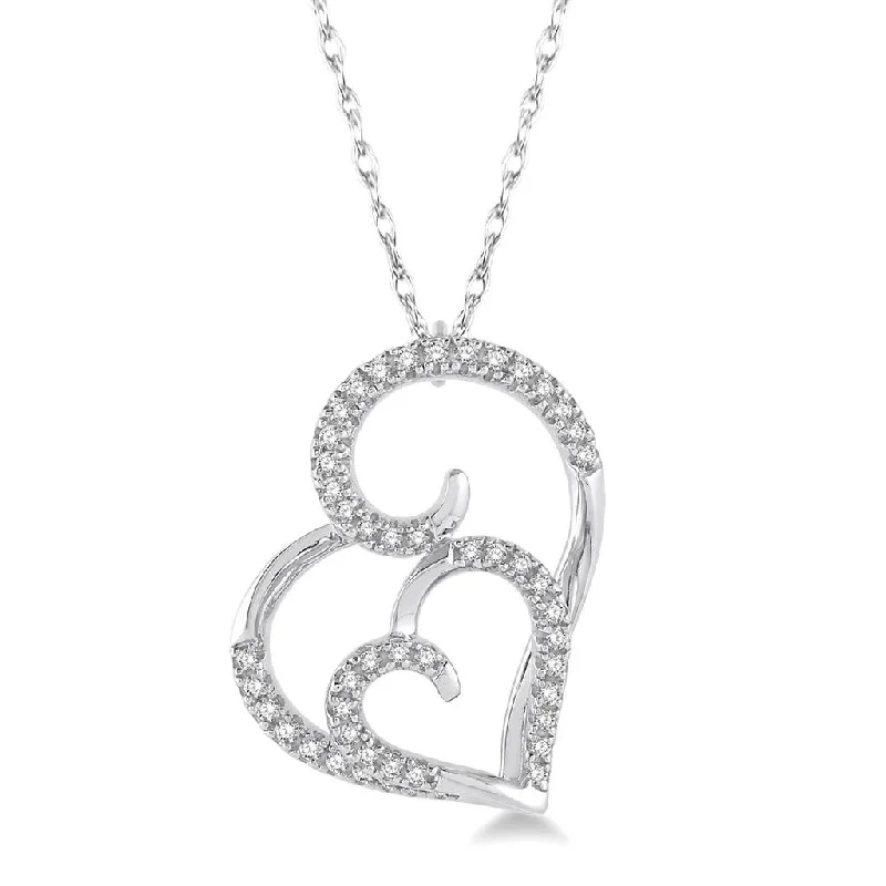 10K White Gold Double Heart Shape Diamond Fashion Pendant