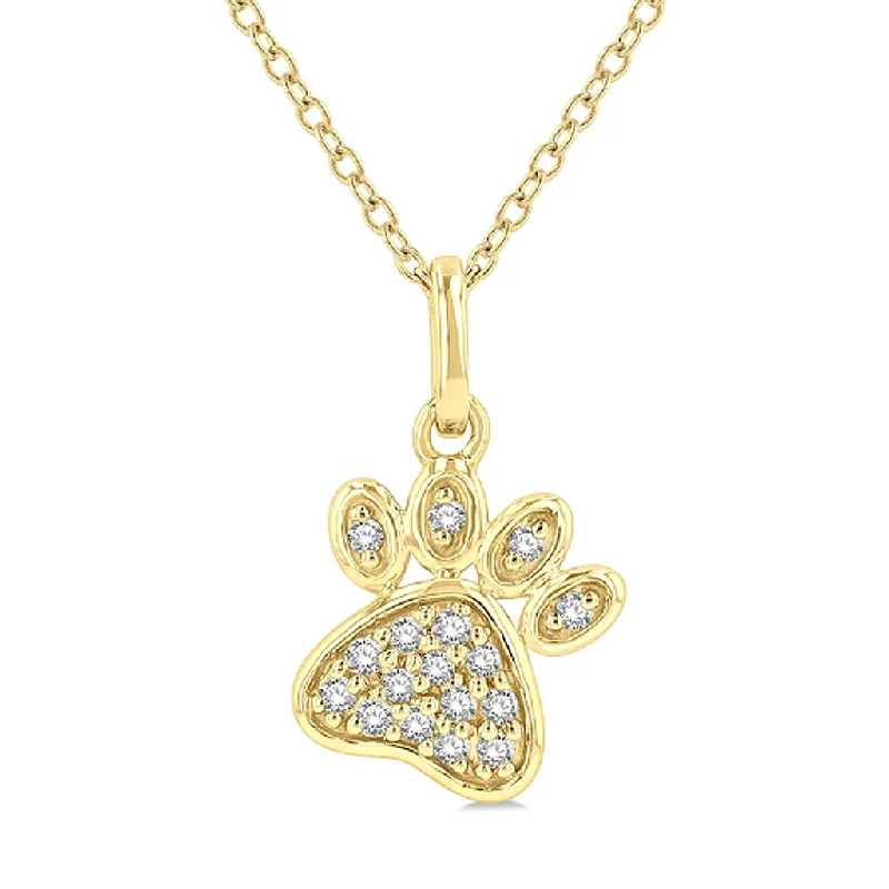 10K Yellow Gold Petite Paw Print Diamond Pendant Necklace