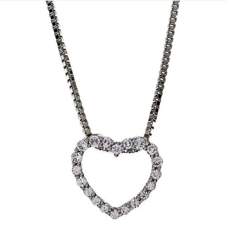 14K White Gold Diamond Heart Pendant Necklace