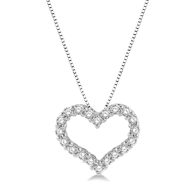 14K White Gold Heart Shape Diamond Pendant Necklace