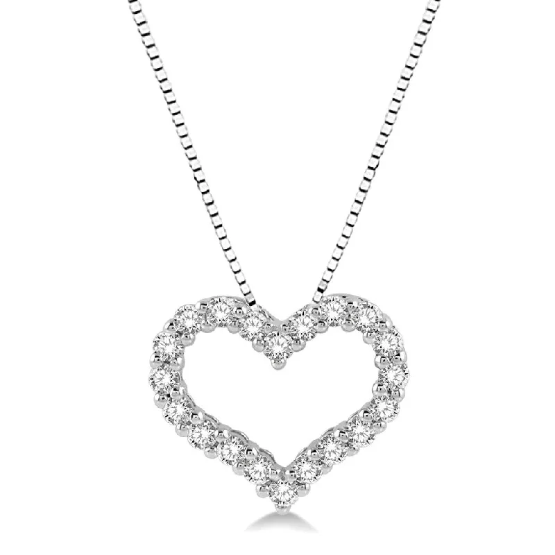 14K White Gold Heart Shape Diamond Pendant