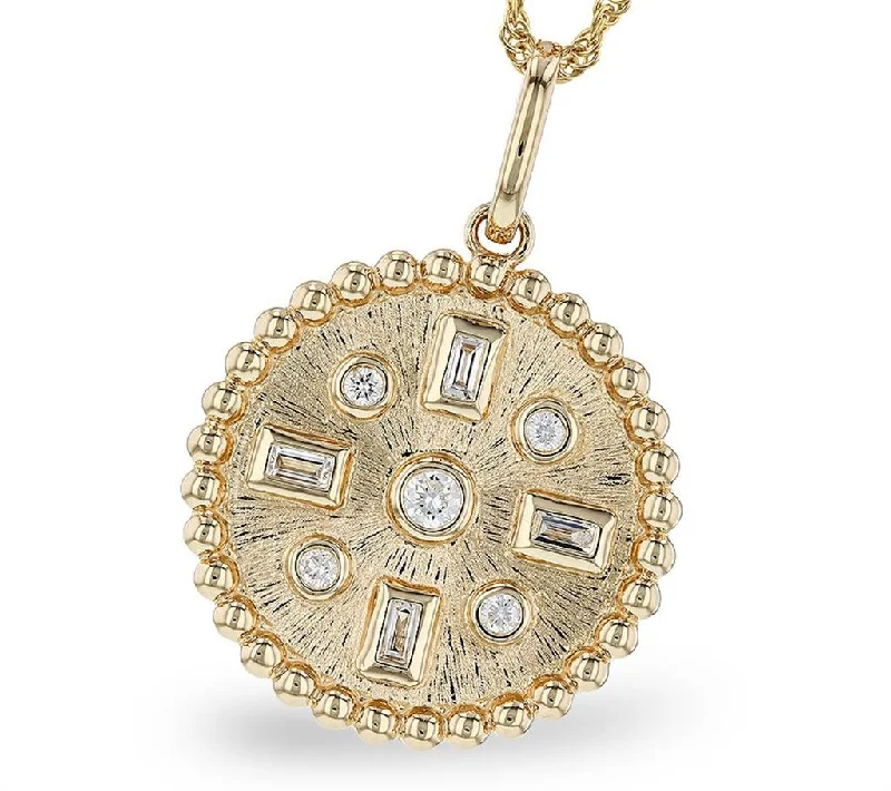 14K Yellow Gold Circle Diamond Pendant Necklace