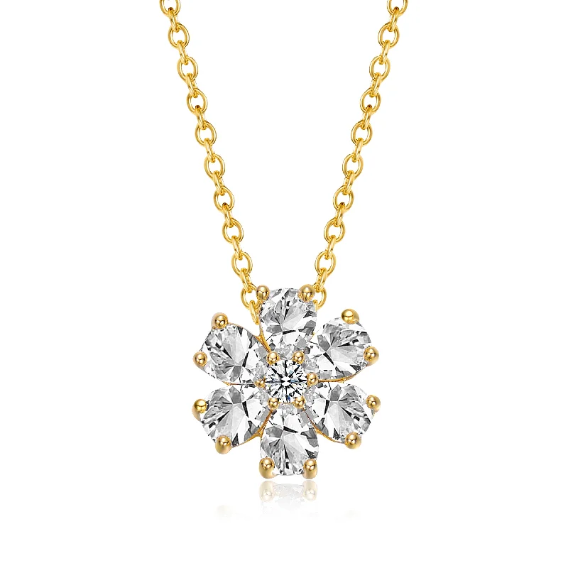 Helène Moissanite Flower Pendant in Gold-Plated Sterling Silver