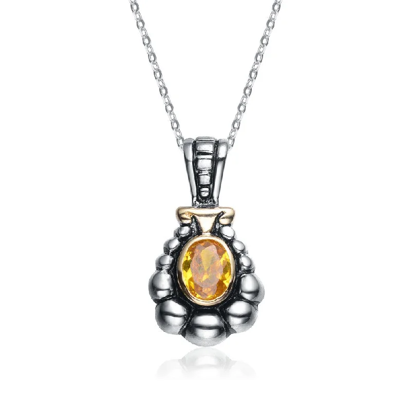 .925 Sterling Silver Yellow Cubic Zirconia Dark Pendant