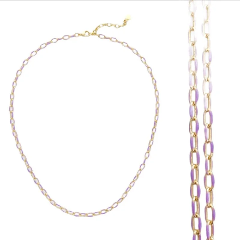 Brass YGP and Lavender Enamel Paperclip Chain