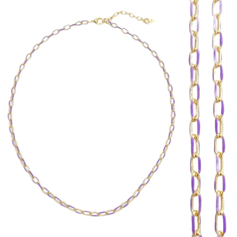 Brass YGP and Purple Enamel Paperclip Chain