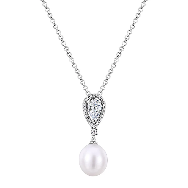 Cultured freshwater pearl drop necklace in sterling silver