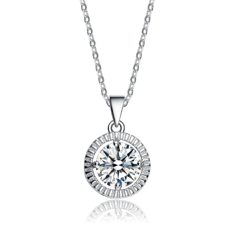 Cz .925 Sterling Silver Rhodium Plated Classic Round Pendant