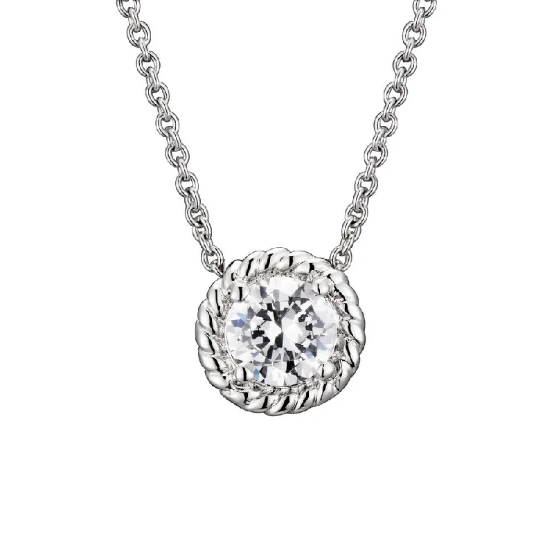 Cz .925 Sterling Silver Round Cable Stud Pendant