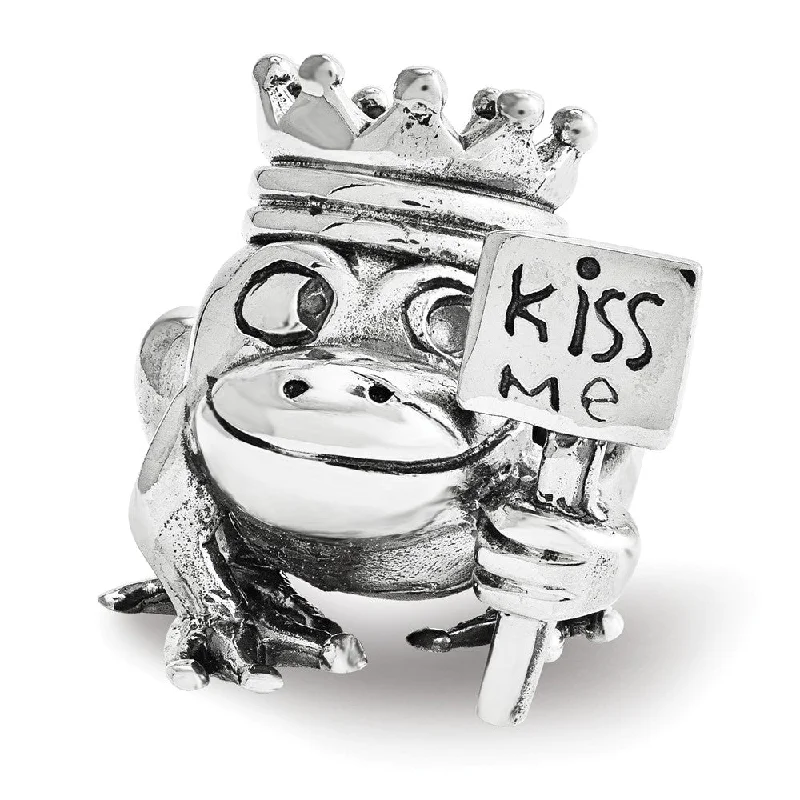 Kiss Me Frog Prince Bead Charm in Antiqued Sterling Silver