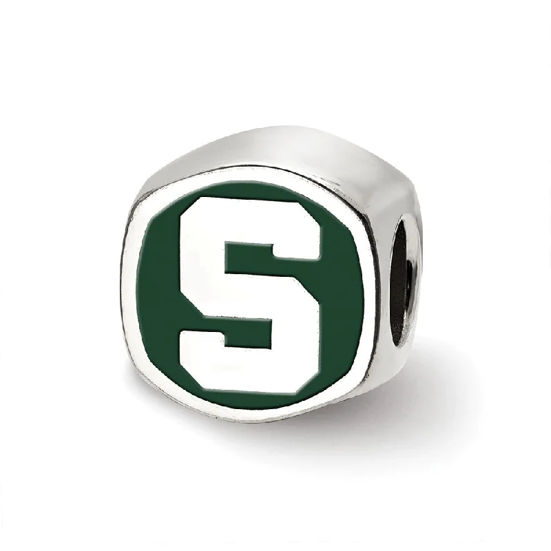 Sterling Silver Michigan State U Cushion Shaped Logo Bead Charm