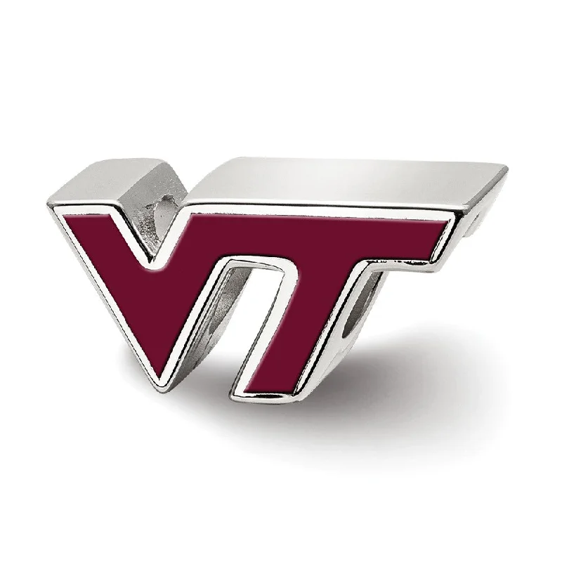 Sterling Silver Virginia Tech VT Enameled Logo Bead Charm